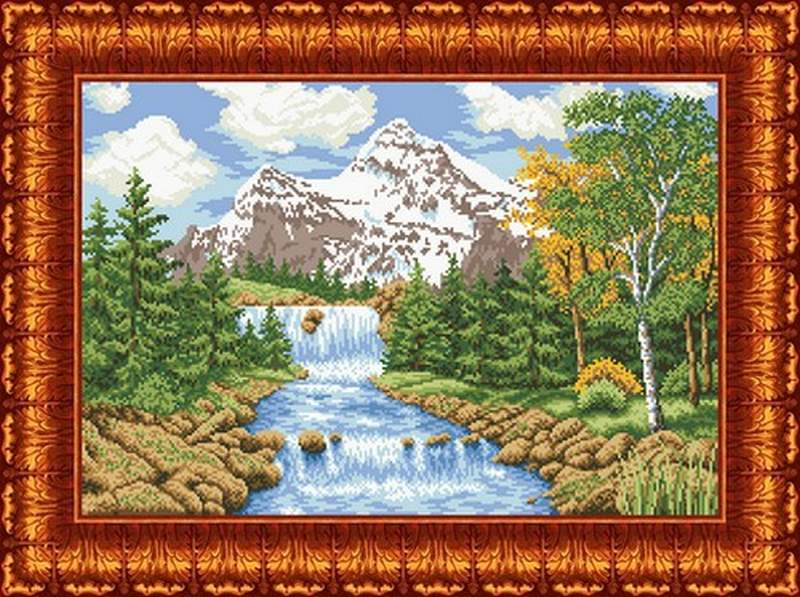 Речка в лесу - Канва с нанесенным рисунком для вышивки крестом 31х39 см